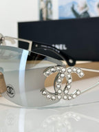 CHANEL Shield Sunglasses Gray Visor 5468 Authentic Logo CC Unisex