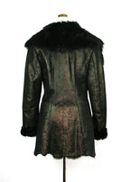 Leather Shearling Coat with Collar Black Gold Large