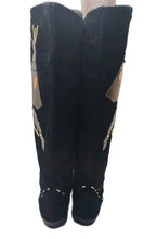 Rare Vtg Zalo Black Suede 8 Boots Metallic Leather Native American Horse Teepee
