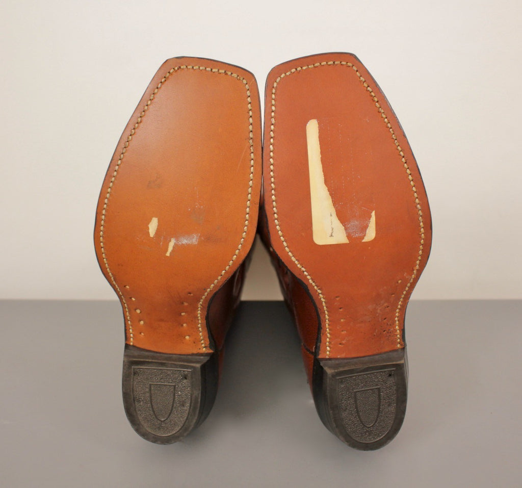 Men's VTG NOS Brown Leather Square Toe Cowboy Boots Sz 8 D 1970s
