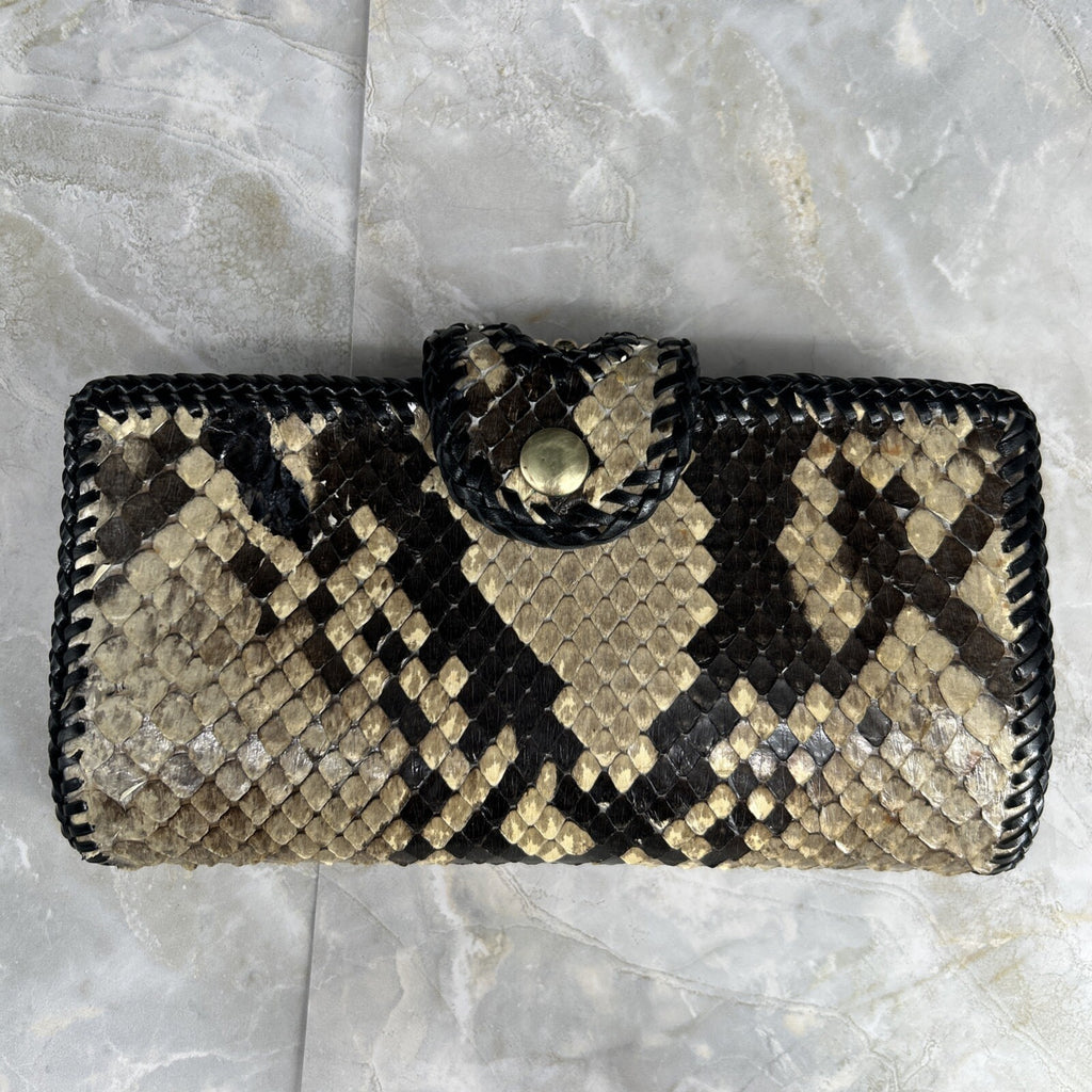 Vintage Handmade Python Skin Clutch Check Wallet With Pen Holder