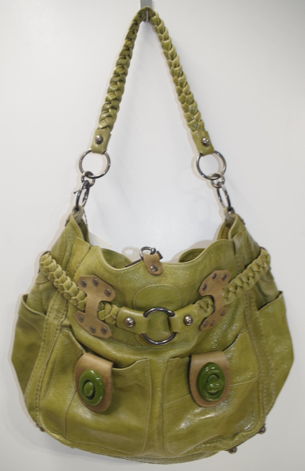Jamin Puech Green Patent Leather Handbag with Braided Belt