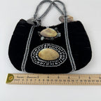 Imayin Shoulder Bag Womens Black Velvet Beaded Mother of Pearl Shell Purse Party