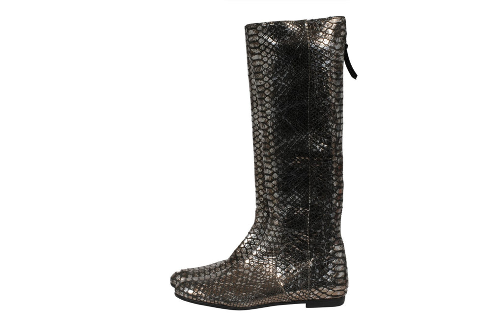Giuseppe Zanotti Knee High Boots US6.5 EU36.5 SIlver Metallic Croc Embossed