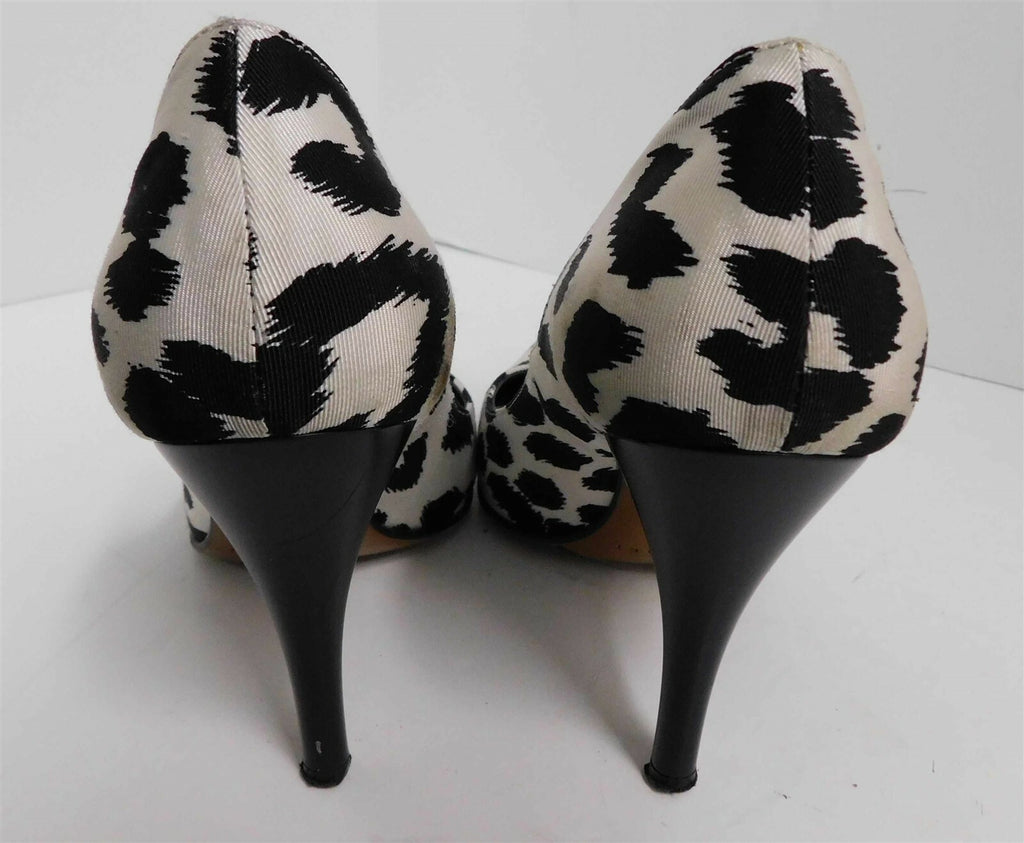 Casadei Black White Animal Print Canvas High Heel Pumps Italy 6 M