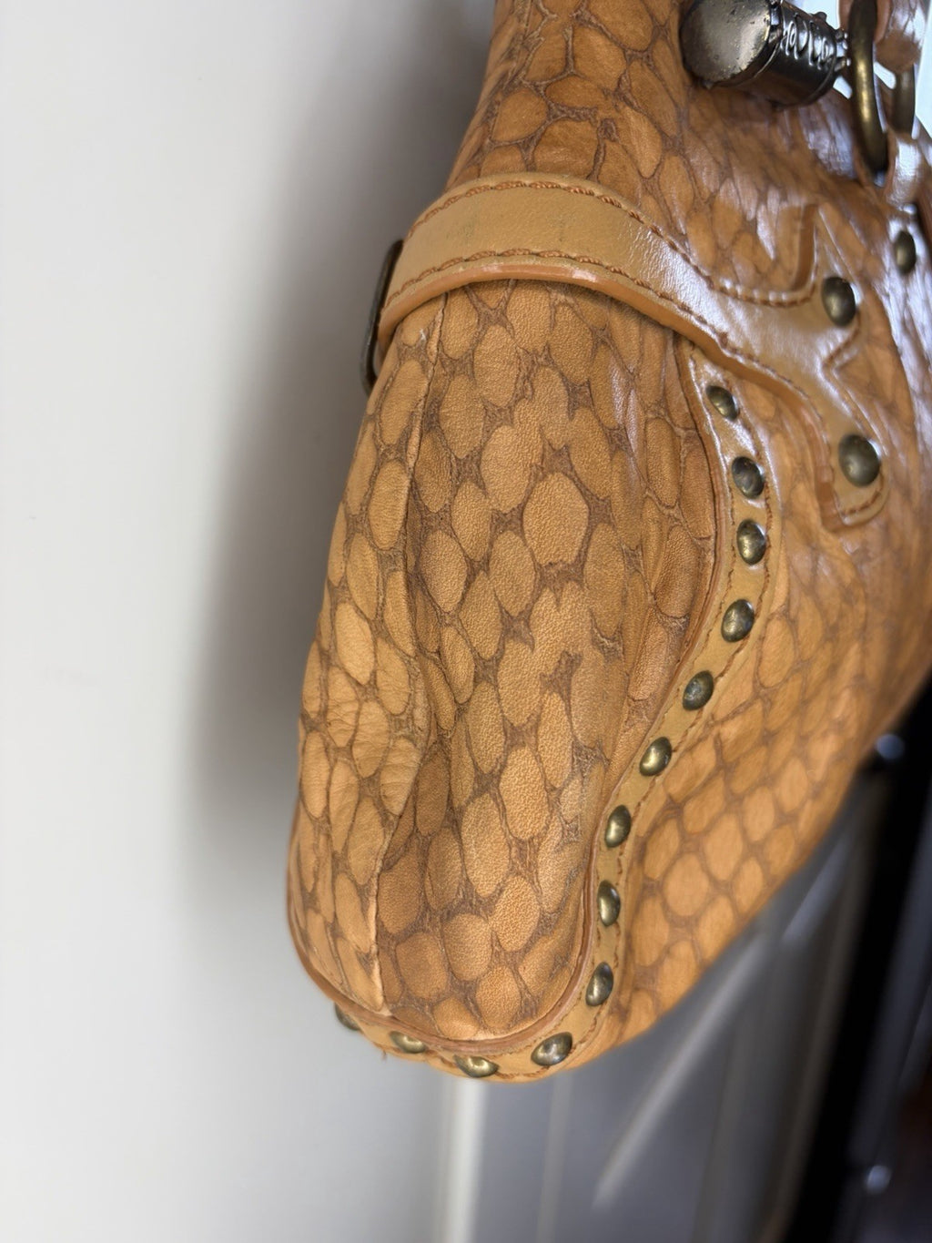 Babeed Brown Leather Snake Print Shoulder Bag