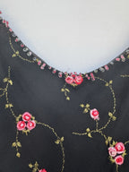 Betsey Johnson Silk Slip Dress Babydoll Black With Pink Roses Beaded Y2K Rare