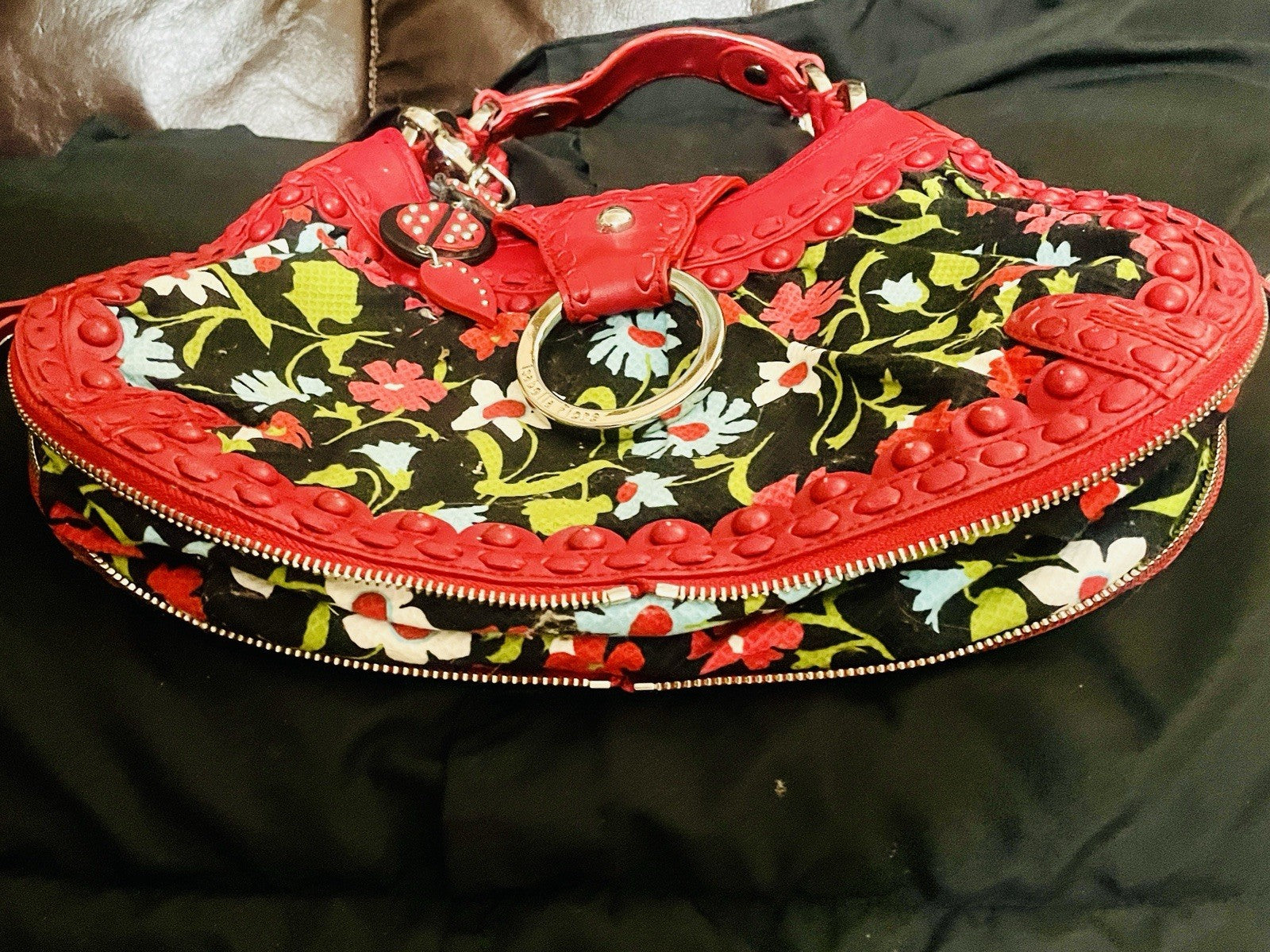 Isabella Fiore Red Floral Crescent Shoulder Bag