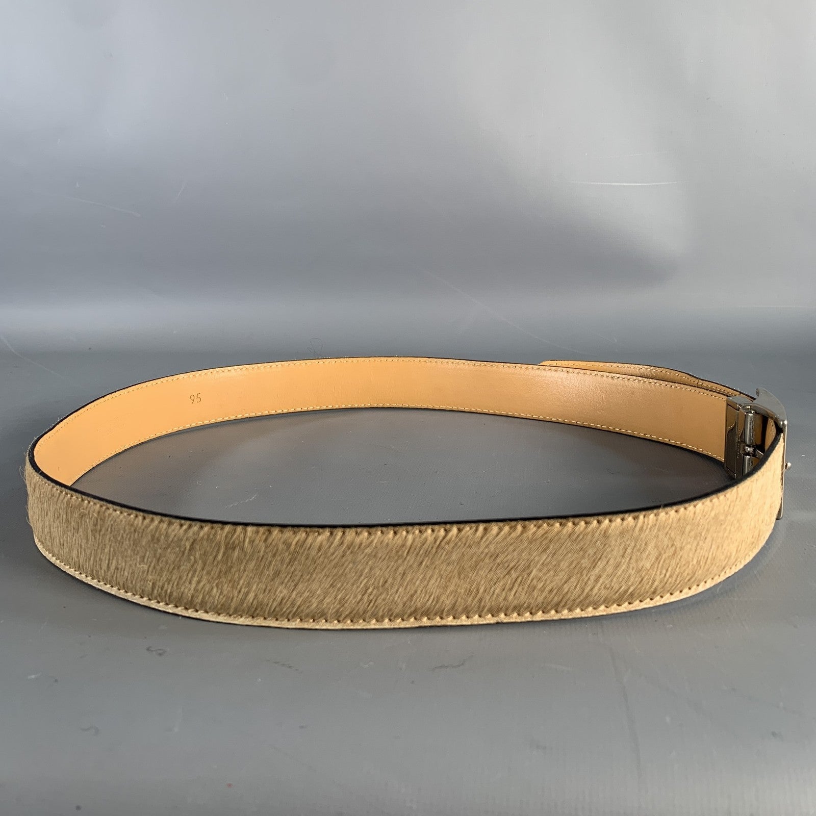 VINTAGE Size 34 Beige Pony Hair Leather Belt