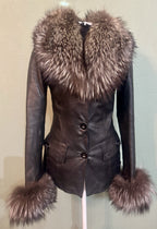 Italian Lamb Skin Leather Jacket with Removable Rabbit Insulation and Silver Fox Trim
