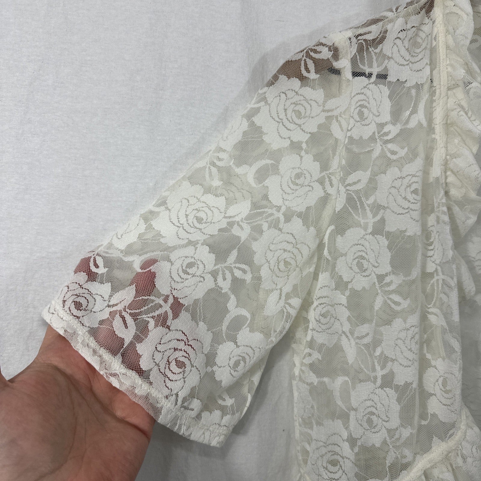 Glamour Ivory Floral Lace Sheer Ruffle Shrug Bolero Cardigan Top Size S