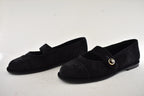 Chanel 25B Black Suede Shearling Fur Mary Jane Moccasin Ballet Loafer Flat 38