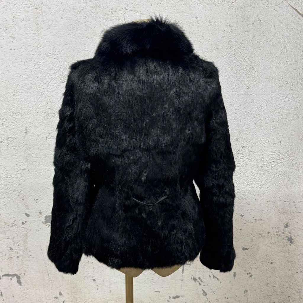 Vintage Y2K Jet Black Rabbit and Fox Fur Jacket Small