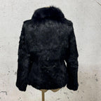 Vintage Y2K Jet Black Rabbit and Fox Fur Jacket Small