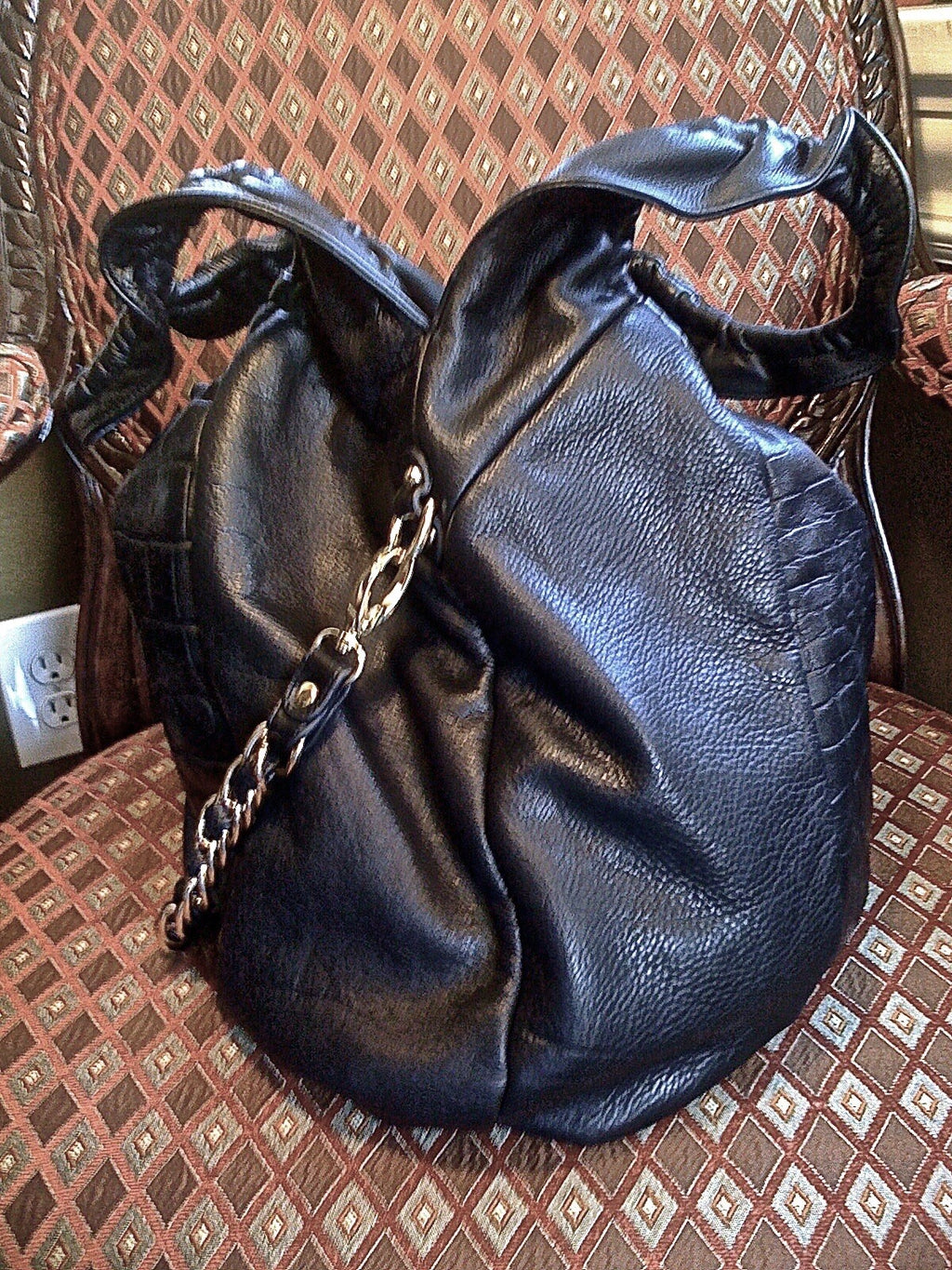 BE & D New York Cosette Croc Leather Tote Bag Large Black