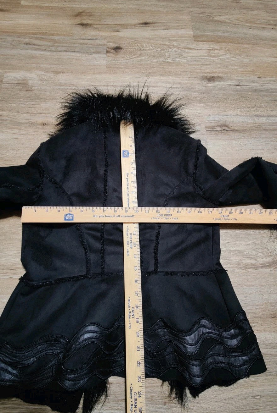 Caché Black Faux Fur Trim Leather Jacket Medium