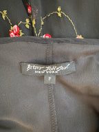 Betsey Johnson Silk Slip Dress Babydoll Black With Pink Roses Beaded Y2K Rare