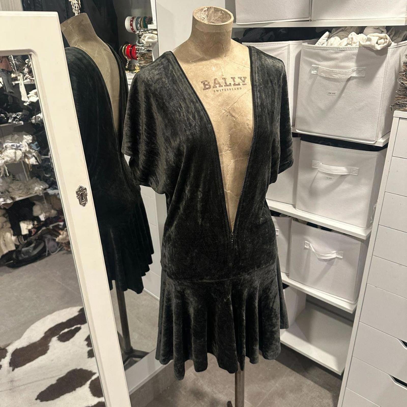 Ultra-Rare Plein Sud Jeans Adjustable Zip Velvet Mini Dress
