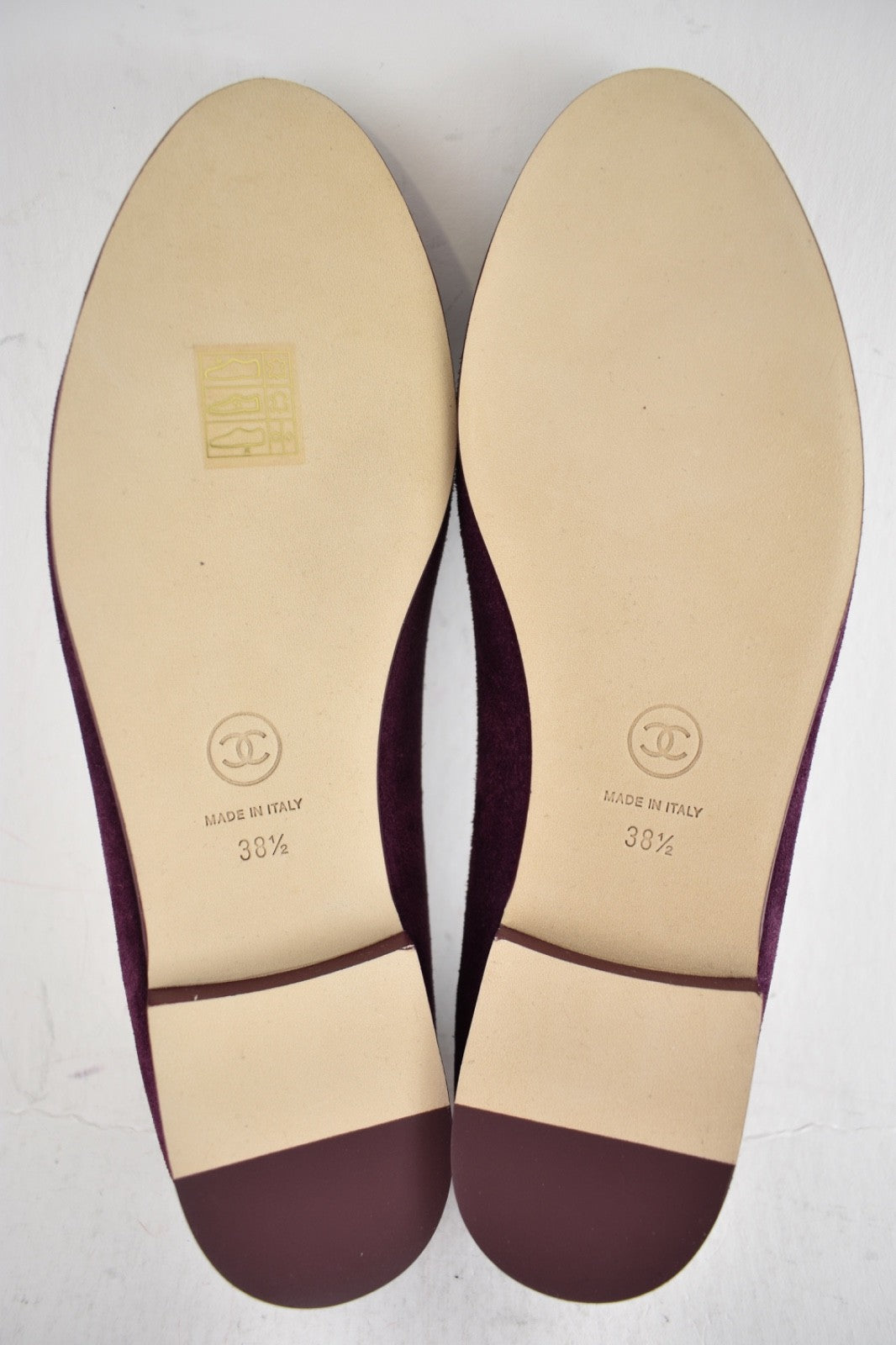 Chanel 26A Burgundy Suede Patent CC Logo Ballet Flat 38.5