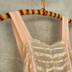 Vintage 1930s Pink Rayon Satin Slip Dress Bias Cut Embroidered Cherries Gown