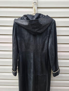 Vintage Y2K Black Leather Coat with Fox Fur Collar and Cuffs