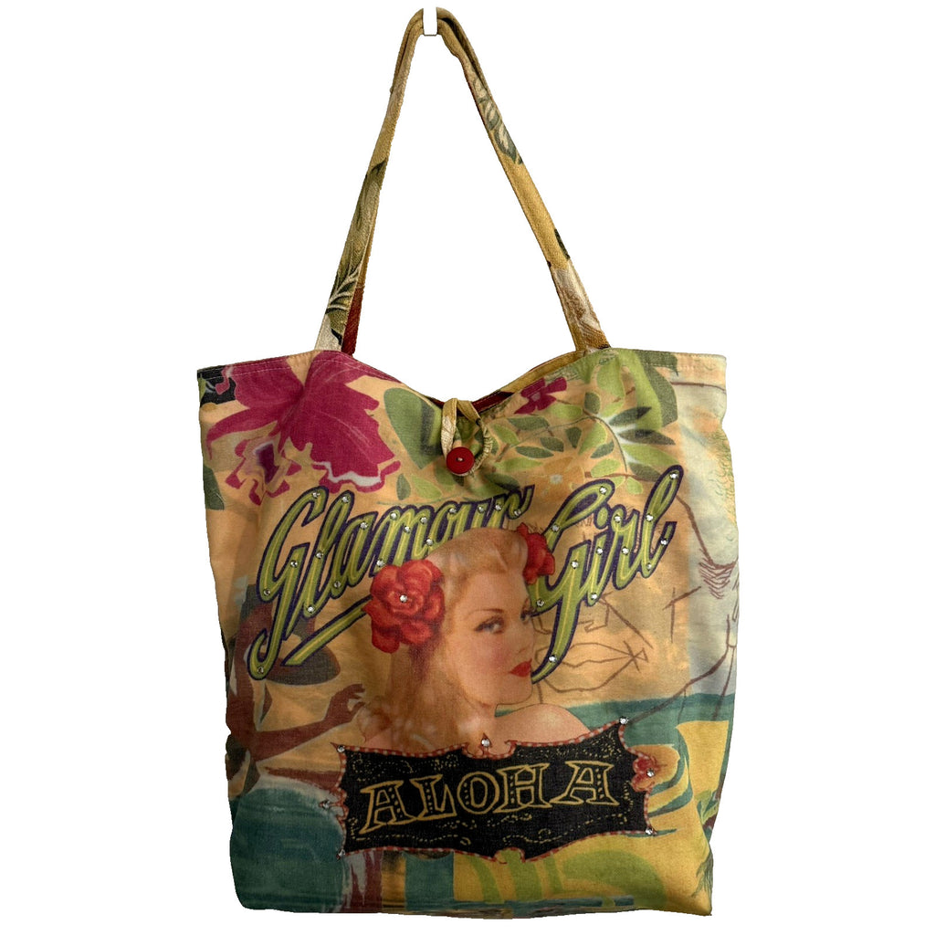 DESIGNER Women's Medium Yellow Multicolor Cotton Reversible Tote