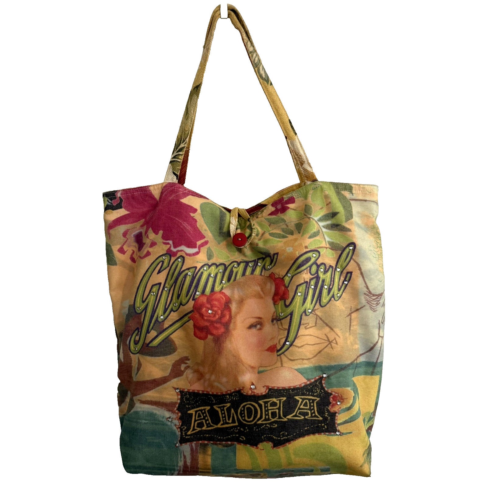 DESIGNER Women's Medium Yellow Multicolor Cotton Reversible Tote