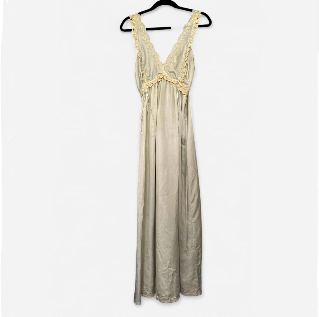 Vtg 70s Christian Dior Lingerie Ivory Lace Silk Nightgown Slip Womens Small
