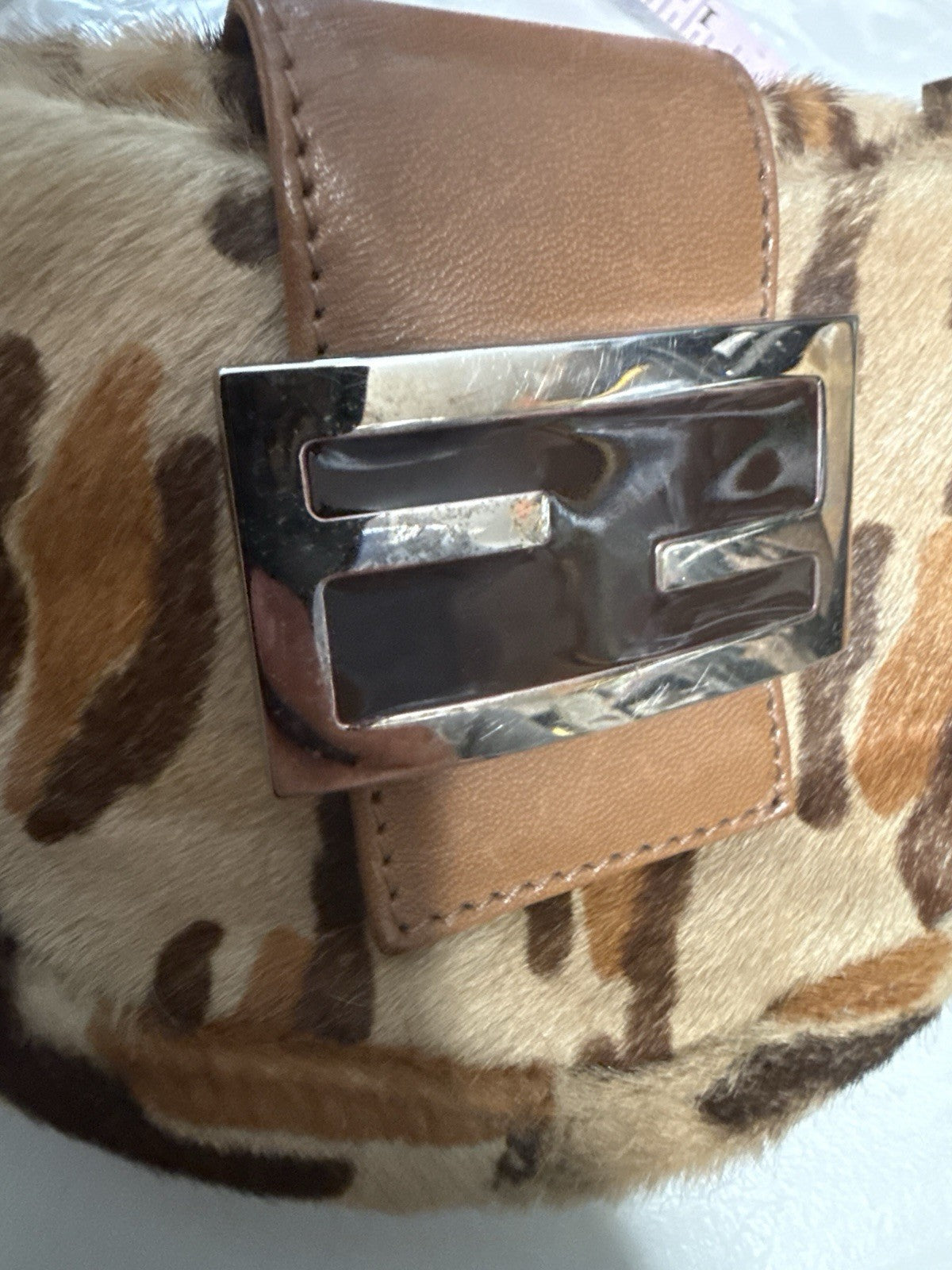 Vtg Fendi Leopard Print Pony Hair Croissant Bag