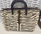 Prada Vintage Zebra Pony Hair Tote Bag Brown Ivory Leather Handbag Italy Rare