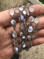 Victorian Silver Natural Moonstone Necklace /Guard  Chain 28g 122cm DLZX