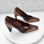 Luca Ferri Leather Pumps Brown Colorblock Square Toe Size 5.5