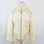 Double D Ranch Studded Ivory Leather Biker Jacket Medium