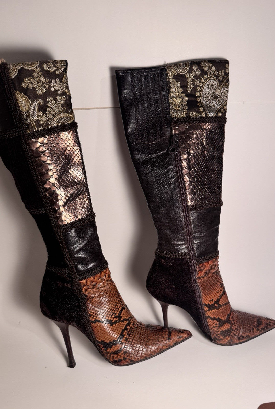 Le Silla Vero Cuoio Knee-High Boots Snake Skin|Fur|Italian Leather– EU36 / US5.5