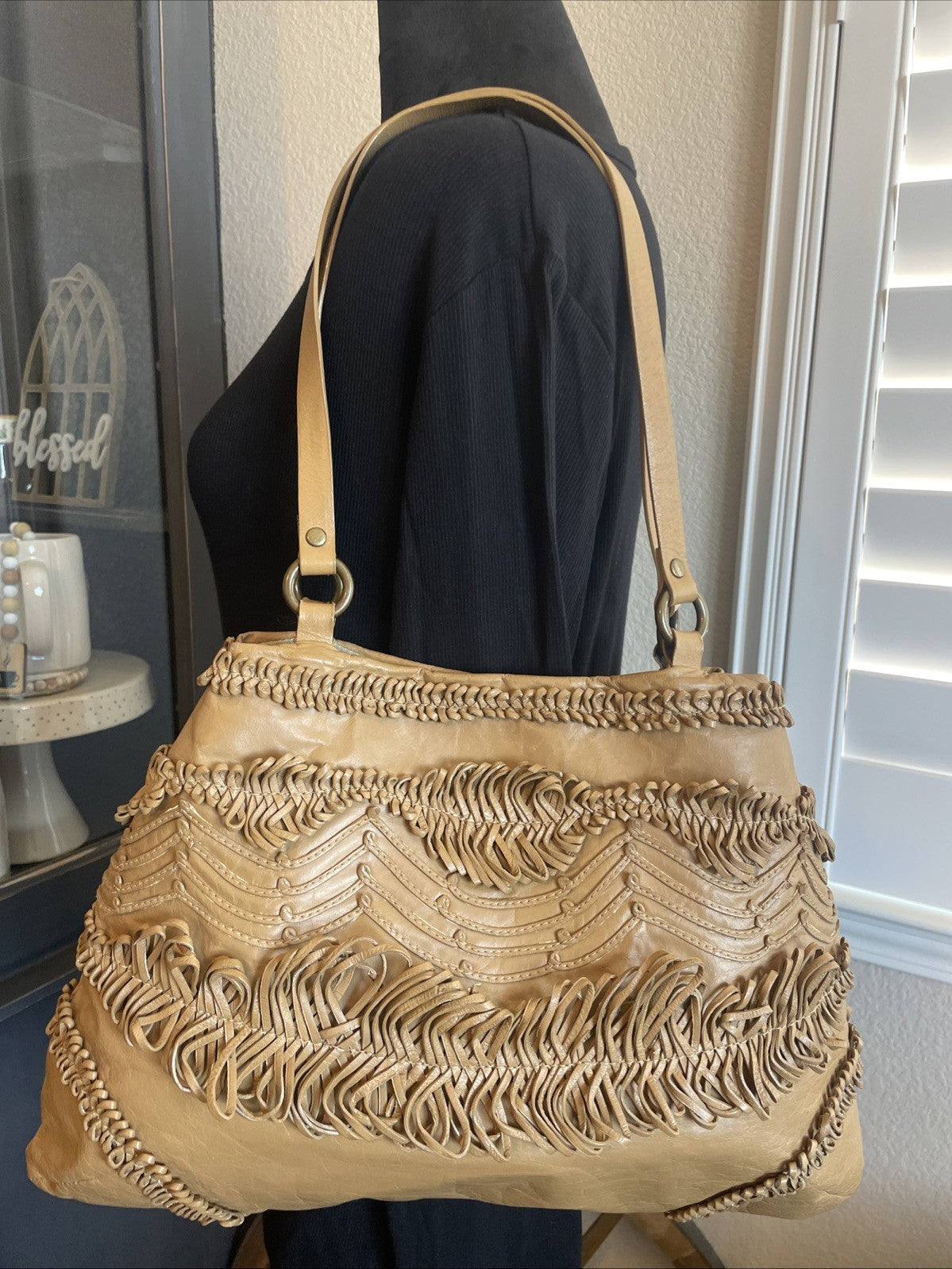 Nordstrom 1980s Shoulder Bag Fringe Camel Leather
