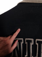 90's Nike Varsity Jacket Size Medium Oversized Black Grey Leather Wool Bomber