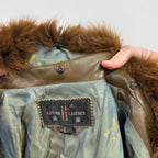 Vintage Y2K Brown Leather and Fox Fur Trench Coat