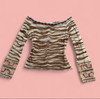 Blumarine SS2000 Zebra Sheer Mesh Coral Jewelled Fairy Top Small