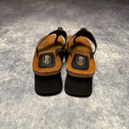 Bongo Wooden Platform Wedge Sandals Black Leather Beaded Brazil Size 8