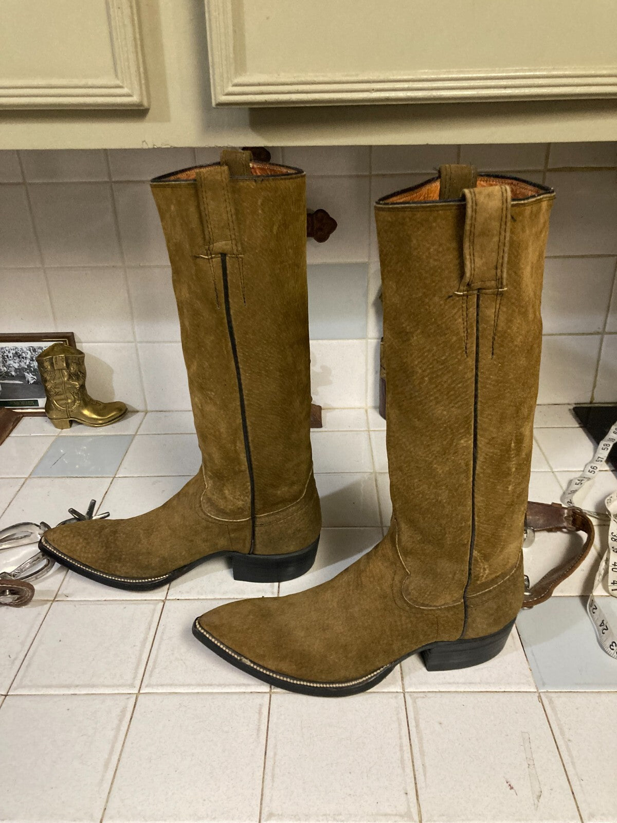 Cowtown Vintage Brown Tall Sueded Western Cowboy Riding Rodeo Ranch Boots 6 D