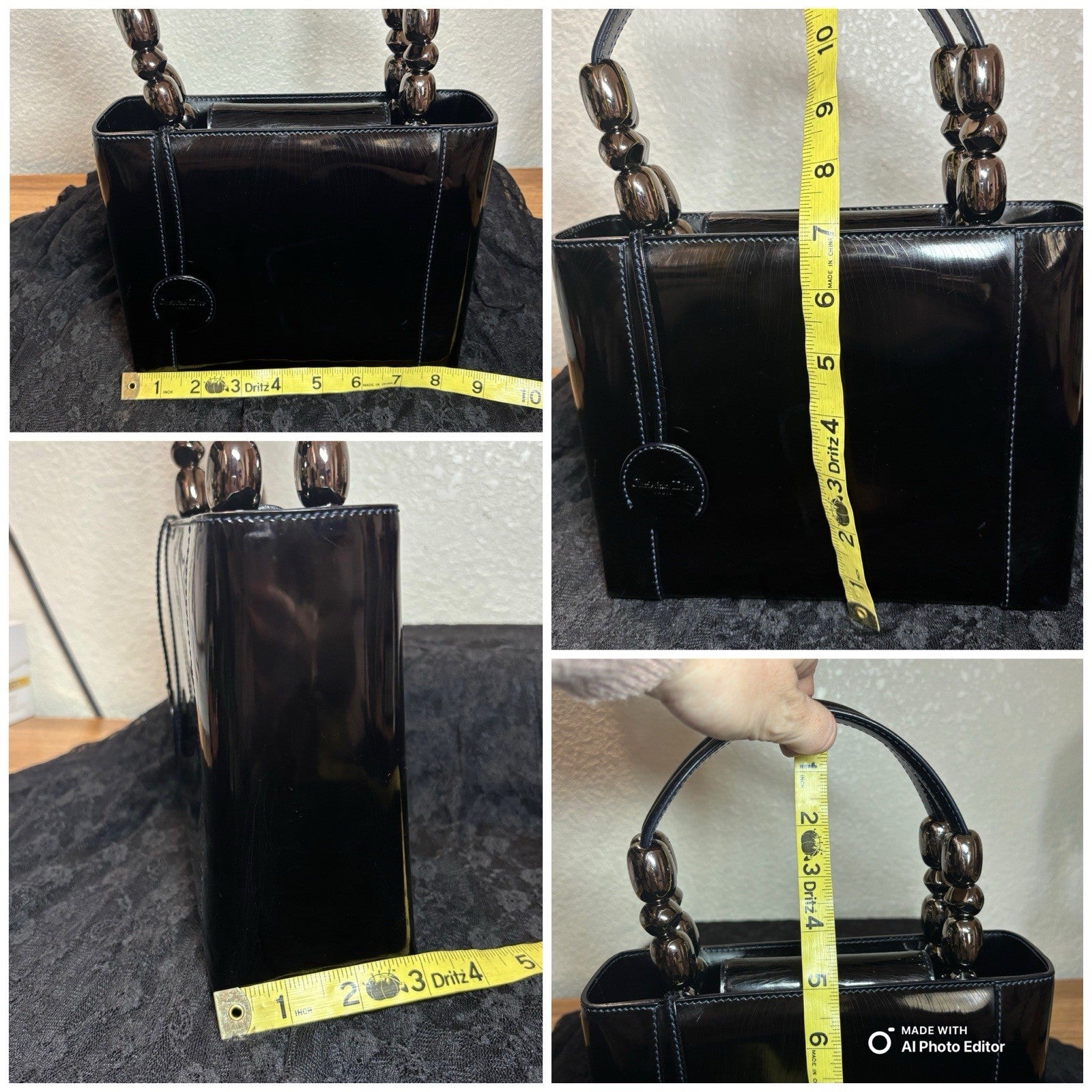 Auth Christian Dior Vintage 1999 Malice Pearl Bag Black Patent Leather Gunmetal