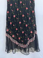 Betsey Johnson Silk Slip Dress Babydoll Black With Pink Roses Beaded Y2K Rare