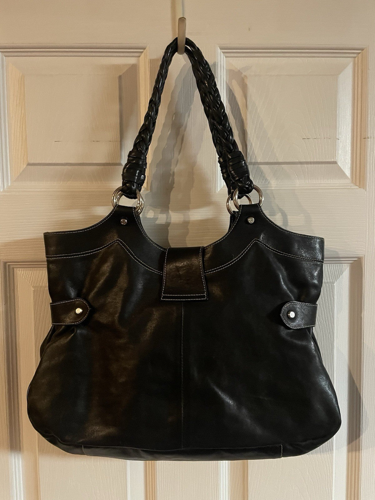 Francesco Biasia Y2K Black Leather Studded Hobo Shoulder Bag Large