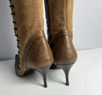 Vintage Avant Garde Just Cavalli Leather Knee High Boots Brown Croc Pointed Toe