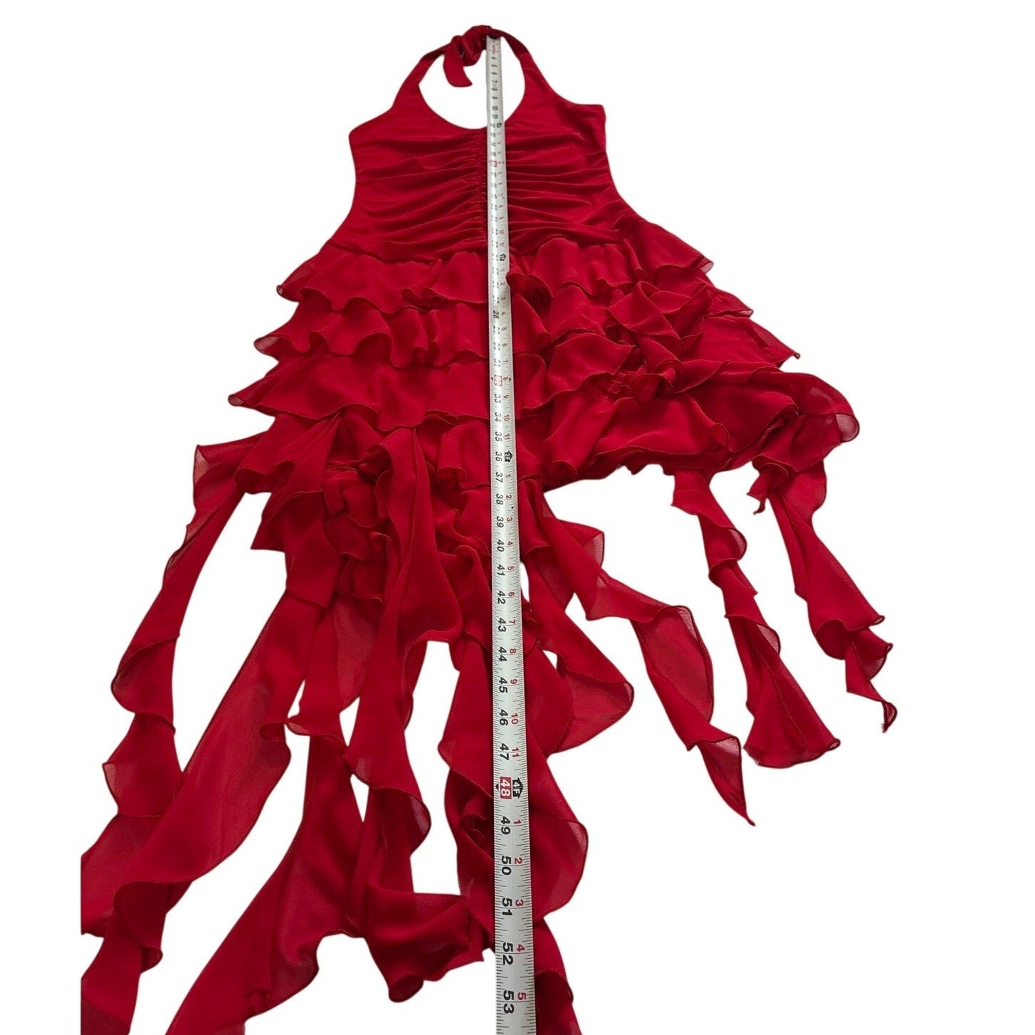 Cache Red Halter Ruffled Dress