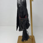 Francesco Biasia Vintage Black Leather Butterfly Embroidered Tassel Boho Bag