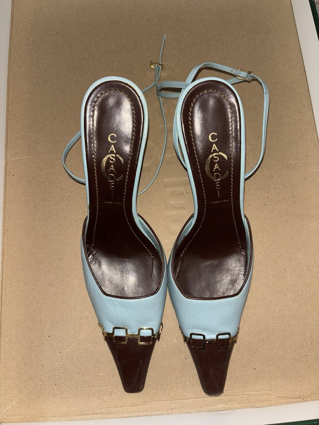 Casadei Vintage Two-Tone Chain-Link Cap-Toe Slingback Pumps