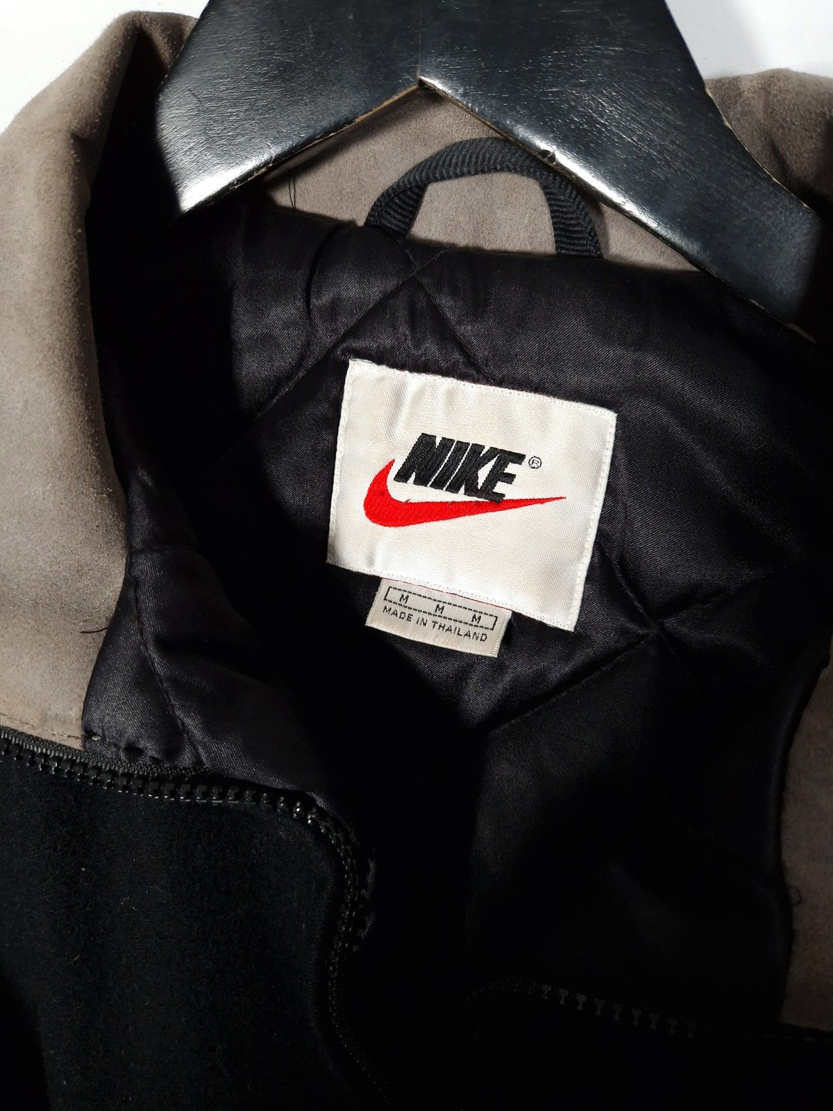90's Nike Varsity Jacket Size Medium Oversized Black Grey Leather Wool Bomber