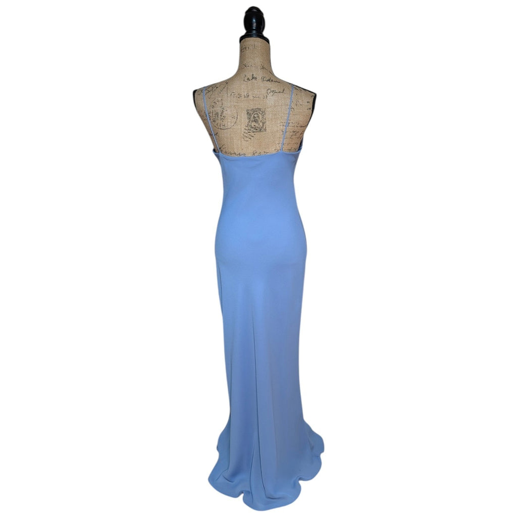 90s Y2K Light Cornflower Blue Glass Beaded Bias Cut Slip Dress Size Medium