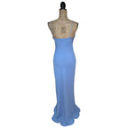 90s Y2K Light Cornflower Blue Glass Beaded Bias Cut Slip Dress Size Medium